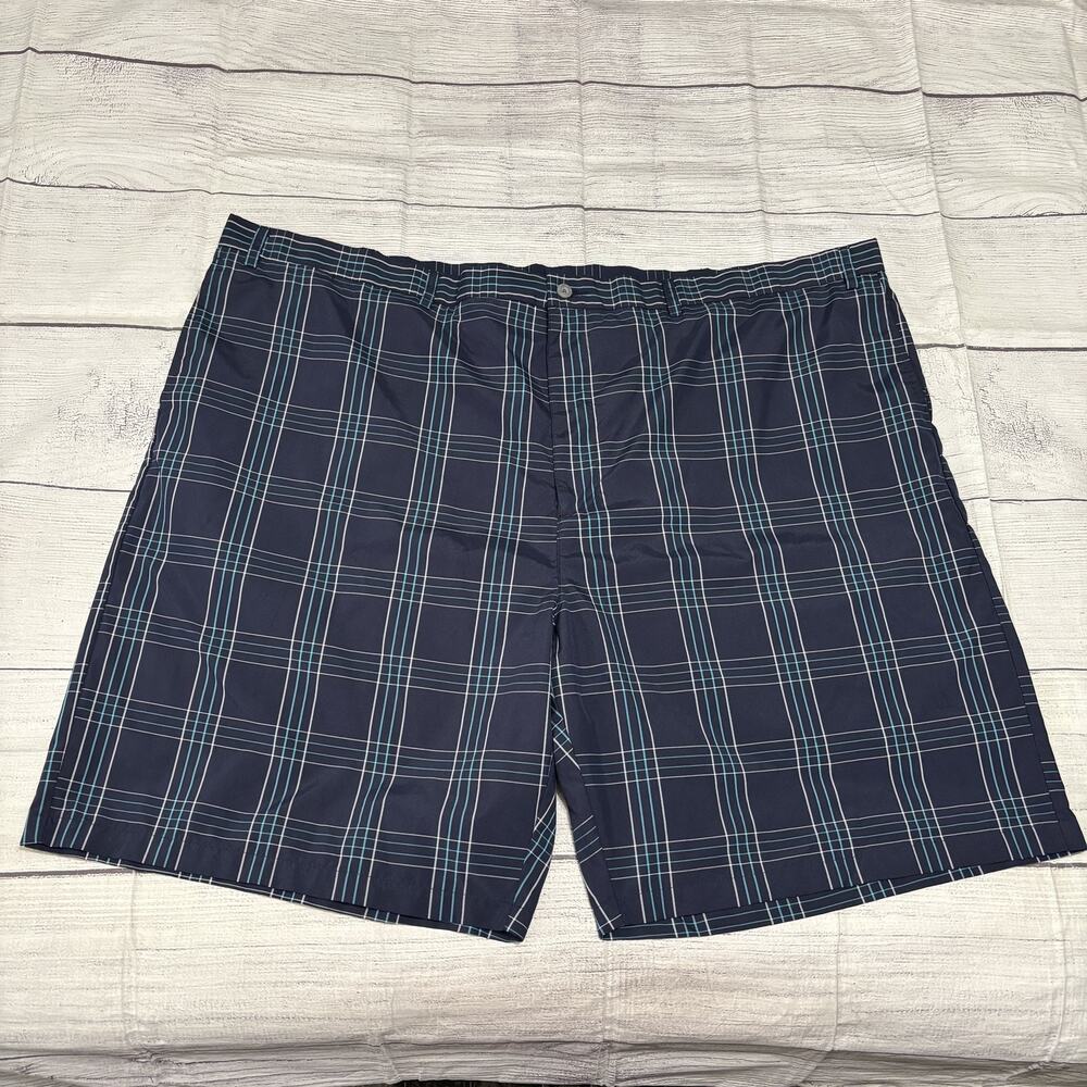 Ben Hogan Performance Men's Size 54 Plaid Golf Shorts Navy Blue Teal Flat Front